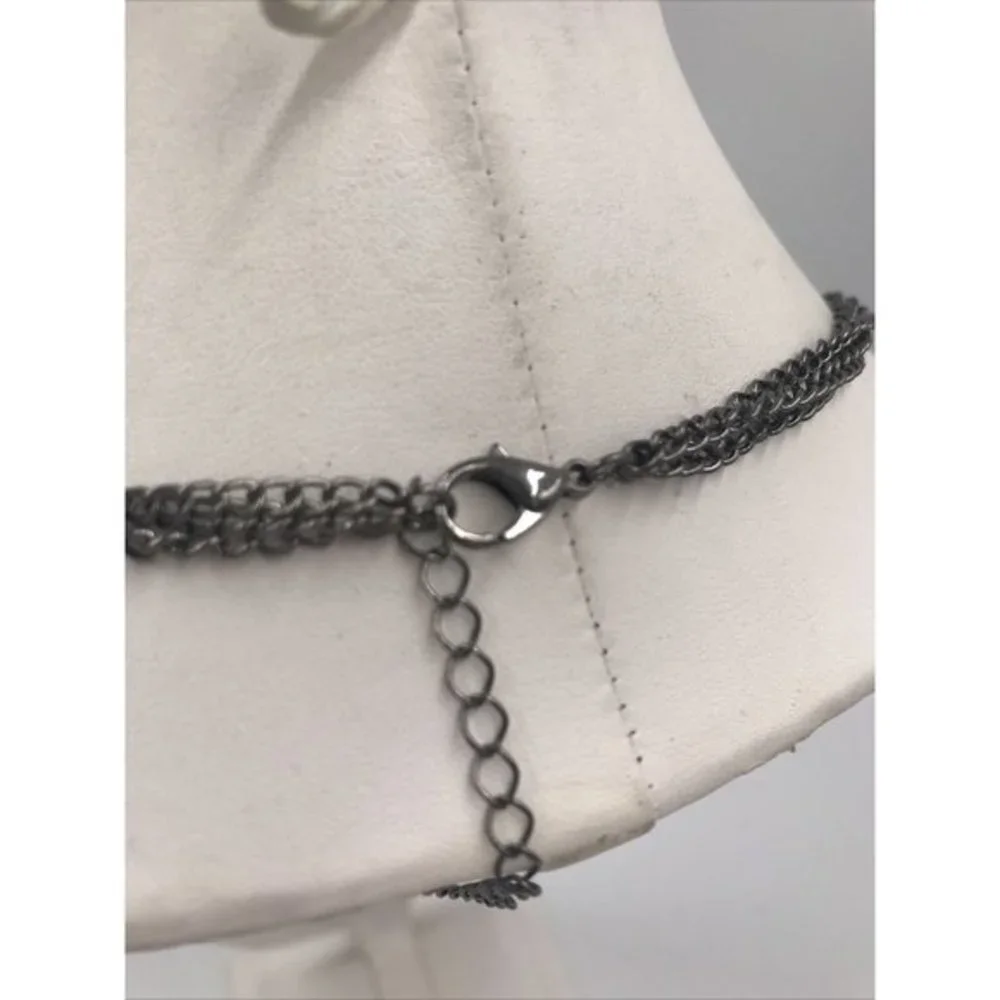 Gun Metal tone Black/Grey Cream Rhinestone Necklace‎ 18